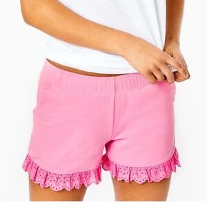 Lilly Pulitzer Kylar Ruffle Knit Shorts Eyelet Embroidered Pocket Pink M